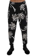 Dolce & Gabbana Schwarze Baumwoll-Stretchhose mit Bäumen