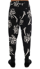 Dolce & Gabbana Schwarze Baumwoll-Stretchhose mit Bäumen
