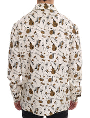 Dolce & Gabbana Weißes Seidenhemd mit JAZZ Motivprint