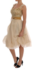 Dolce & Gabbana Goldseidenkleid mit Kristallverzierung