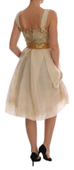 Dolce & Gabbana Goldseidenkleid mit Kristallverzierung