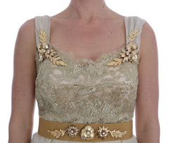 Dolce & Gabbana Goldseidenkleid mit Kristallverzierung
