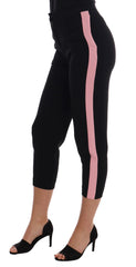 Dolce & Gabbana Schwarze Stretch-Caprihose mit rosa Streifen