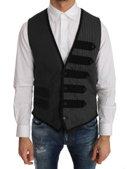 Dolce & Gabbana Graue Weste aus Wolle mit Muster, schmal geschnitten