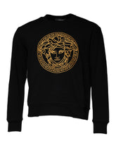 Versace Zwarte Medusa Geborduurde Ronde Hals Pullover Trui