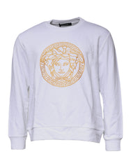 Versace Pullover mit Medusa-Stickerei am Rundhalsausschnitt, Weiß