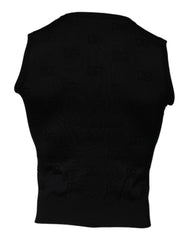 Dolce & Gabbana Schwarzes ärmelloses T-Shirt aus Seide mit Rundhalsausschnitt