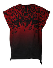 Dolce & Gabbana rotes ärmelloses T-Shirt aus Baumwolle mit Leopardenmuster