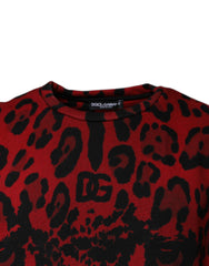 Dolce & Gabbana rotes ärmelloses T-Shirt aus Baumwolle mit Leopardenmuster