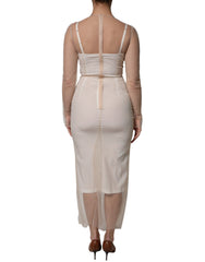 Dolce & Gabbana – Weißes, transparentes Tüll-Bustier-Midikleid mit figurbetontem Schnitt