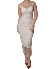 Dolce & Gabbana – Weißes, transparentes Tüll-Bustier-Midikleid mit figurbetontem Schnitt