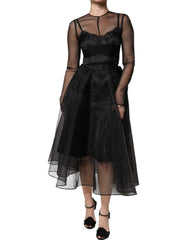 Dolce & Gabbana – Schwarzes A-Linien-Midi-Cocktailkleid aus Tüll