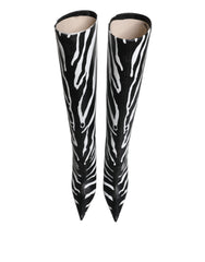 Dolce & Gabbana Schwarz Weiß Zebra Heels Hohe Stiefel Schuhe