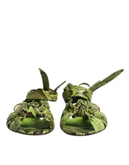 Dolce & Gabbana Grüne Sandalen mit Knöchelriemen und Tiermuster