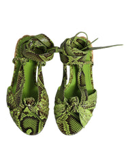 Dolce & Gabbana Grüne Sandalen mit Knöchelriemen und Tiermuster