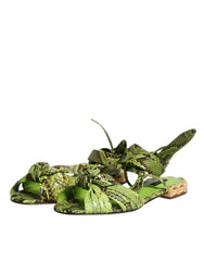 Dolce & Gabbana Grüne Sandalen mit Knöchelriemen und Tiermuster