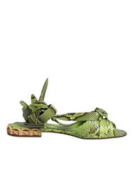 Dolce & Gabbana Grüne Sandalen mit Knöchelriemen und Tiermuster