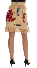Dolce & Gabbana Kristal Beige Palmvezel Rok