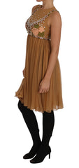 Dolce & Gabbana Kristallseide Gold A-Linien-Abendkleid