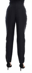 Dolce & Gabbana Zwarte Gebloemde Brokaat Broek met Hoge Taille
