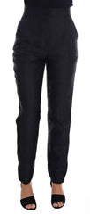 Dolce & Gabbana Zwarte Gebloemde Brokaat Broek met Hoge Taille
