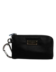 Dolce & Gabbana – Schwarze Clutch aus Nylon mit Schlüsselanhänger und Logo-Schild