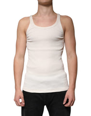 Dolce & Gabbana Off-White Baumwoll-Tanktop ohne Ärmel mit Rundhalsausschnitt