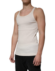 Dolce & Gabbana Off-White Baumwoll-Tanktop ohne Ärmel mit Rundhalsausschnitt