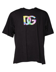 Dolce & Gabbana Schwarzes Baumwoll-T-Shirt mit Logo-Print und Rundhalsausschnitt