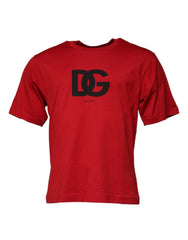 Dolce & Gabbana Rotes Baumwoll-T-Shirt mit Logo-Print und Rundhalsausschnitt
