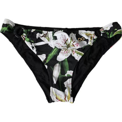 Dolce & Gabbana Schwarze Lilien-Print Bademoden-Hose Strandbekleidung Bikini