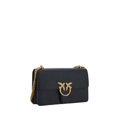 PINKO Black Calf Leather Bos Taurus Shoulder Bag