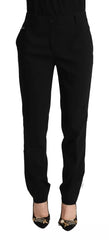 Dolce & Gabbana Schwarze Hose mit weißen Streifen aus Wolle und konischem Bein