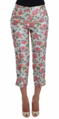 Dolce & Gabbana Weiße Hose mit rosa Blumenbrokat