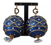 Dolce & Gabbana Gold Messing Blauer Weihnachtsbaumkugel Kristallhaken Schmuck Ohrringe