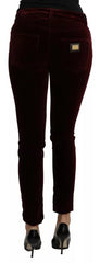 Dolce & Gabbana Bordeauxrote Samthose aus Stretch im Slim Fit