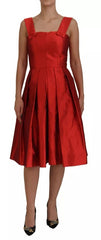 Dolce & Gabbana Rotes A-Linien-Midikleid aus plissierter Satinseide