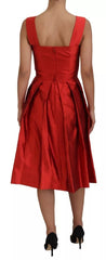 Dolce & Gabbana Rotes A-Linien-Midikleid aus plissierter Satinseide