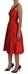 Dolce & Gabbana Rotes A-Linien-Midikleid aus plissierter Satinseide