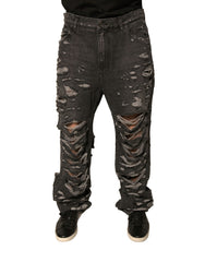 Dolce & Gabbana Graue, zerfetzte, gerade geschnittene Jeans aus Baumwolle für Herren