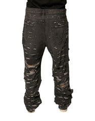 Dolce & Gabbana Graue, zerfetzte, gerade geschnittene Jeans aus Baumwolle für Herren
