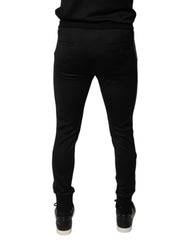 Dolce & Gabbana – Schwarze Slim-Fit-Hose aus Wolle mit Hufeisenverzierung