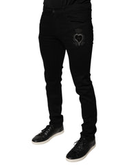 Dolce & Gabbana – Schwarze Skinny-Jeans aus Baumwolle mit DG-Kronenlogo