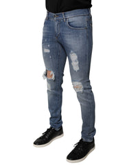 Dolce & Gabbana – Blaue Skinny-Jeans aus zerfetztem Baumwollstretch