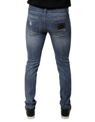 Dolce & Gabbana – Blaue Skinny-Jeans aus zerfetztem Baumwollstretch