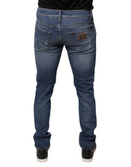 Dolce & Gabbana – Blaue Skinny-Jeans aus zerfetztem Baumwollstretch