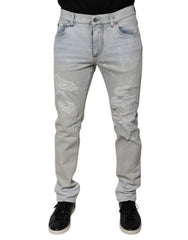 Dolce & Gabbana – Zerfetzte Skinny-Jeans aus hellblauer Baumwollmischung