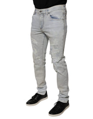 Dolce & Gabbana – Zerfetzte Skinny-Jeans aus hellblauer Baumwollmischung