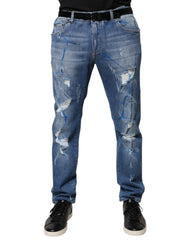 Dolce & Gabbana – Zerfetzte Skinny-Jeans aus blauem Stretch-Baumwolldenim