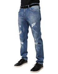 Dolce & Gabbana – Zerfetzte Skinny-Jeans aus blauem Stretch-Baumwolldenim